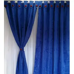 OEM - Cortinas Tela Jaquard En Boton 2.70 m Ancho x 2 m Alto Dividida Azul