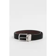 KOAJ - Cinturón negro con hebilla cuadrada y parte reversible Hombre