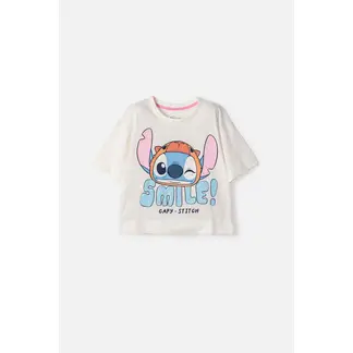 DISNEY - Camiseta de Stitch y capybara manga corta marfil para niña