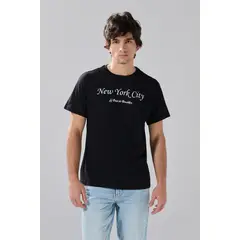 KOAJ - Camiseta manga corta negra con texto college blanco Hombre