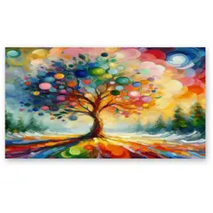 GENERICO - Cuadro decorativo árbol abstracto multicolor círculos 120x70 cm