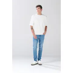 KOAJ - Jean skinny azul medio ajustado 5 bolsillos con tiro b Hombre