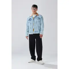 KOAJ - Chaqueta azul clara slim de jean con cuello en contras Hombre