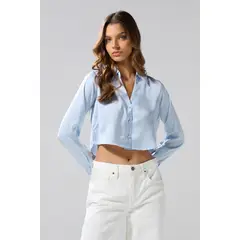 KOAJ - Blusa en satín unicolor crop top con manga larga Mujer