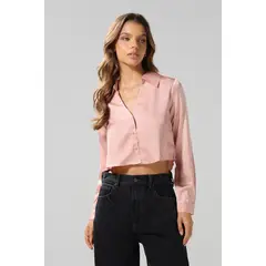 KOAJ - Blusa en satín unicolor crop top con manga larga Mujer