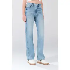 KOAJ - Jean straight leg bota recta azul claro con botón metá Mujer