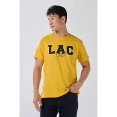 KOAJ - Camiseta amarilla oscura manga corta con arte college Hombre