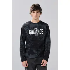 KOAJ - Camiseta oversize manga larga negra tie dye con estamp Hombre
