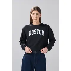 KOAJ - Buzo negro con texto college y cuello redondo Mujer