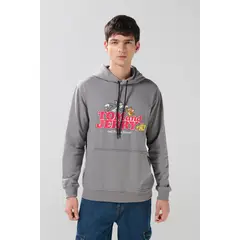 KOAJ - Buzo con capota gris medio y arte de Tom y Jerry Hombre