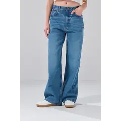 KOAJ - Jean baggy azul con bota ancha, 5 bolsillos y tiro med Mujer