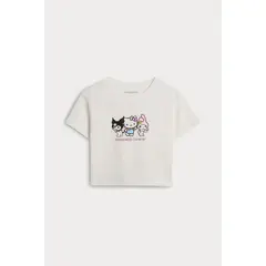 KOAJ - Camiseta crema clara crop top con arte de Hello Kitty Niña
