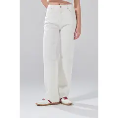KOAJ - Jean crema claro tipo 90´S tiro alto con bota recta Mujer