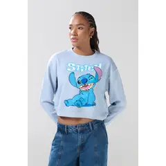 KOAJ - Buzo azul claro cuello redondo con arte de Lilo y Stit Mujer
