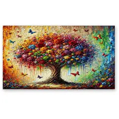 GENERICO - Cuadro decorativo árbol floral colorido con mariposas 100x70 cm