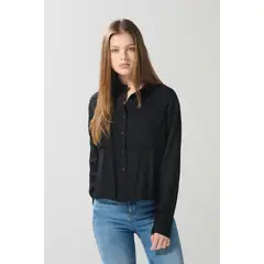 KOAJ - Blusa crop top unicolor con manga larga y botones Mujer