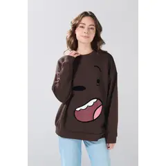 KOAJ - Buzo oversize café cuello redondo de Osos Escandalosos Mujer