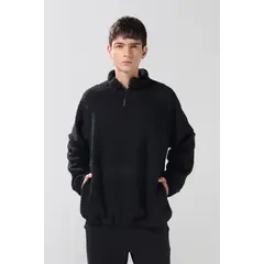 KOAJ - Buzo negro con cuello alto, cremallera y manga larga Hombre