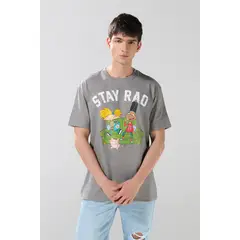 KOAJ - Camiseta gris intensa manga corta con arte de Hey Arno Hombre