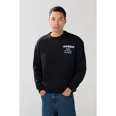 KOAJ - Buzo oversize cuello redondo negro con diseños college Hombre