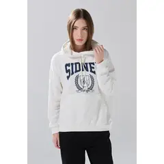 KOAJ - Buzo con capota crema claro oversize y arte college Mujer