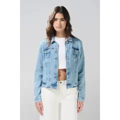 KOAJ - Chaqueta azul clara de jean slim con bolsillos Mujer