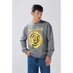 KOAJ - Buzo oversize gris intenso de Rick and Morty cuello re Hombre