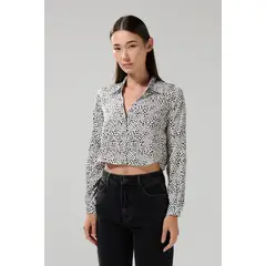 KOAJ - Blusa en satín crema oversize crop top manga larga Mujer