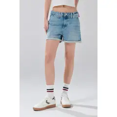 KOAJ - Short azul claro de jean con tiro alto y bolsillos rect Mujer