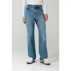 KOAJ - Jean azul carpintero con tiro alto y charretera latera Mujer