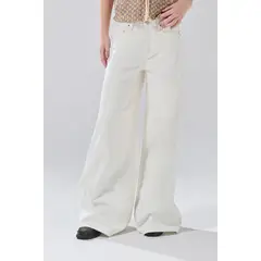 KOAJ - Jean crema claro palazzo con bota ancha y tiro medio Mujer