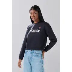 KOAJ - Buzo azul intenso cuello redondo con texto college en Mujer