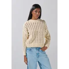 KOAJ - Suéter holgado cuello redondo kaki claro con texturas Mujer