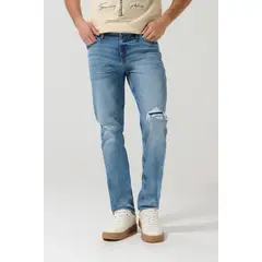 KOAJ - Jean slim azul claro con rotos, tiro bajo y desgastes Hombre