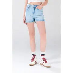 KOAJ - Short tiro alto azul medio de jean con 5 bolsillos Mujer