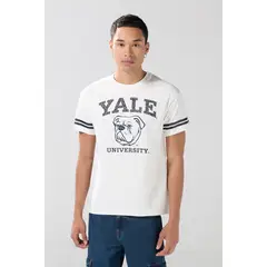 KOAJ - Camiseta cuello redondo crema con diseños de Yale Hombre