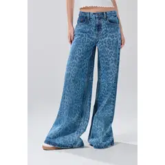 KOAJ - Jean palazzo azul medio con bota ancha y diseños local Mujer