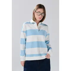 KOAJ - Buzo unicolor con cuello polo y diseños de rayas Mujer