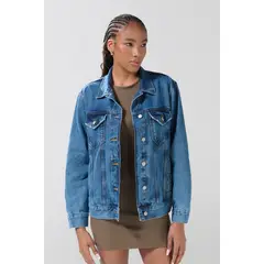 KOAJ - Chaqueta oversize de jean azul medio con bolsillos Mujer