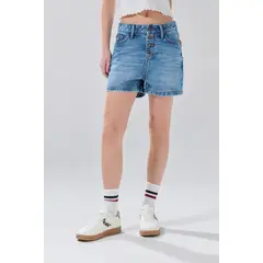 KOAJ - Short de jean tiro alto azul medio con botones visibles Mujer