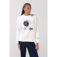 KOAJ - Buzo oversize cuello redondo crema con arte de Mafalda Mujer