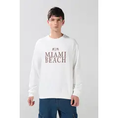 KOAJ - Buzo college crema claro con cuello redondo Hombre
