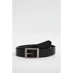 KOAJ - Cinturón negro con hebilla cuadrada y textura lisa Hombre