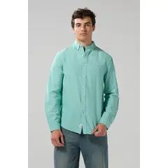 KOAJ - Camisa con cuello button down unicolor y manga larga Hombre