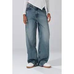 KOAJ - Jean tiro medio azul baggy con bolsillos y bota ancha Mujer