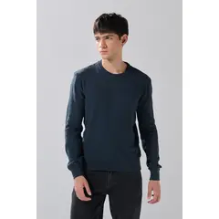 KOAJ - Suéter azul intenso tejido cuello redondo con texturas Hombre