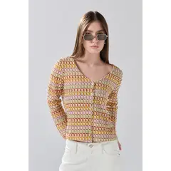 KOAJ - Camiseta manga larga kaki con escote en V y rayas Mujer