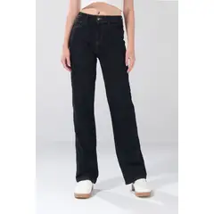 KOAJ - Jean azul intenso straight leg tiro alto con bota rect Mujer