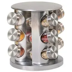 DAYOSHOP - Condimentero Especiero Giratorio Acero Inoxidable 12 Frascos Plateado