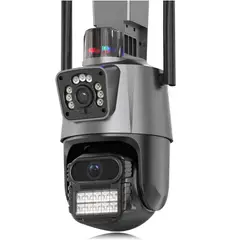 DAYOSHOP - Cámara Seguridad Wifi Doble Lente 8mp 4k Ptz Alarma Sirena Gris